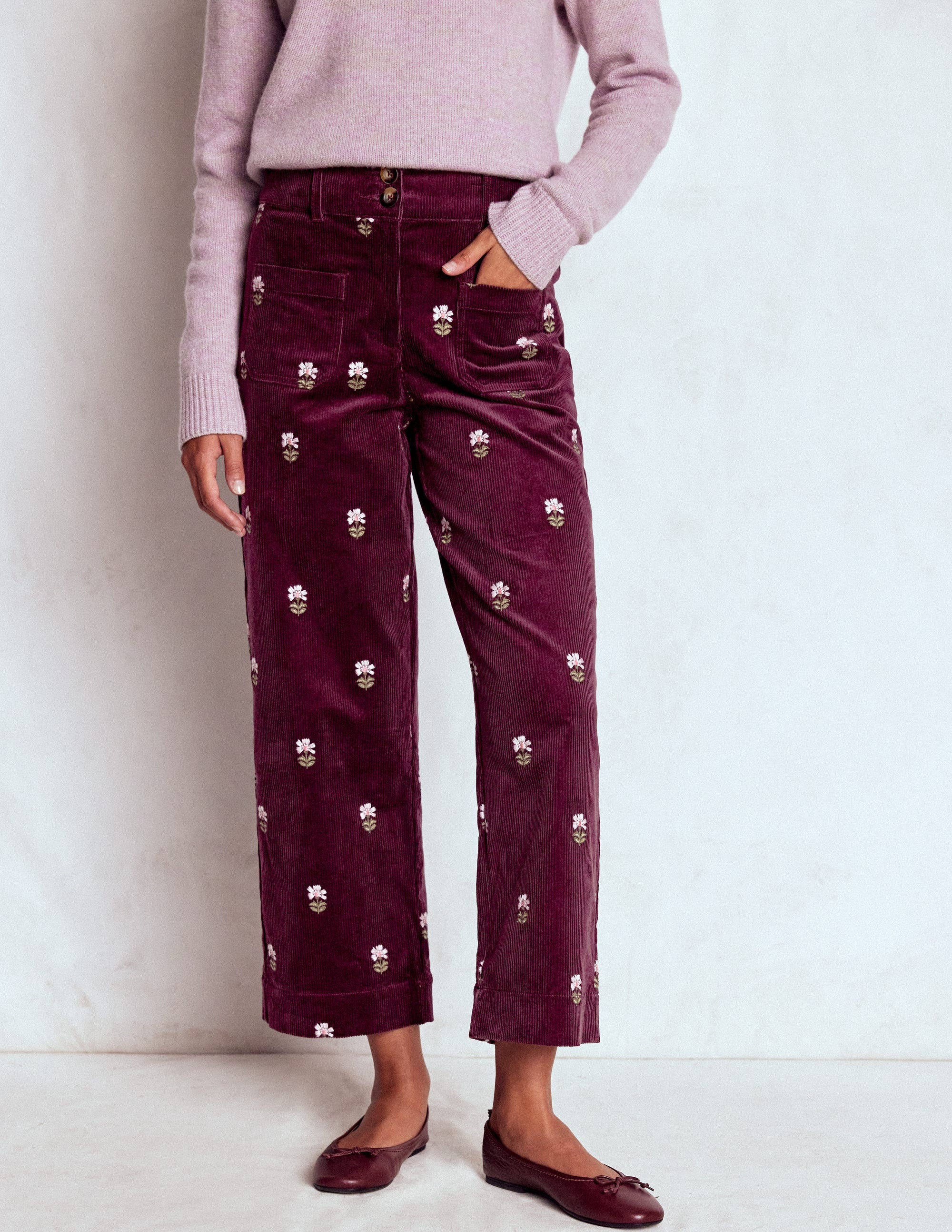 Pantalon Primrose en velours côtelé-Broderie cerise foncée - Image 4