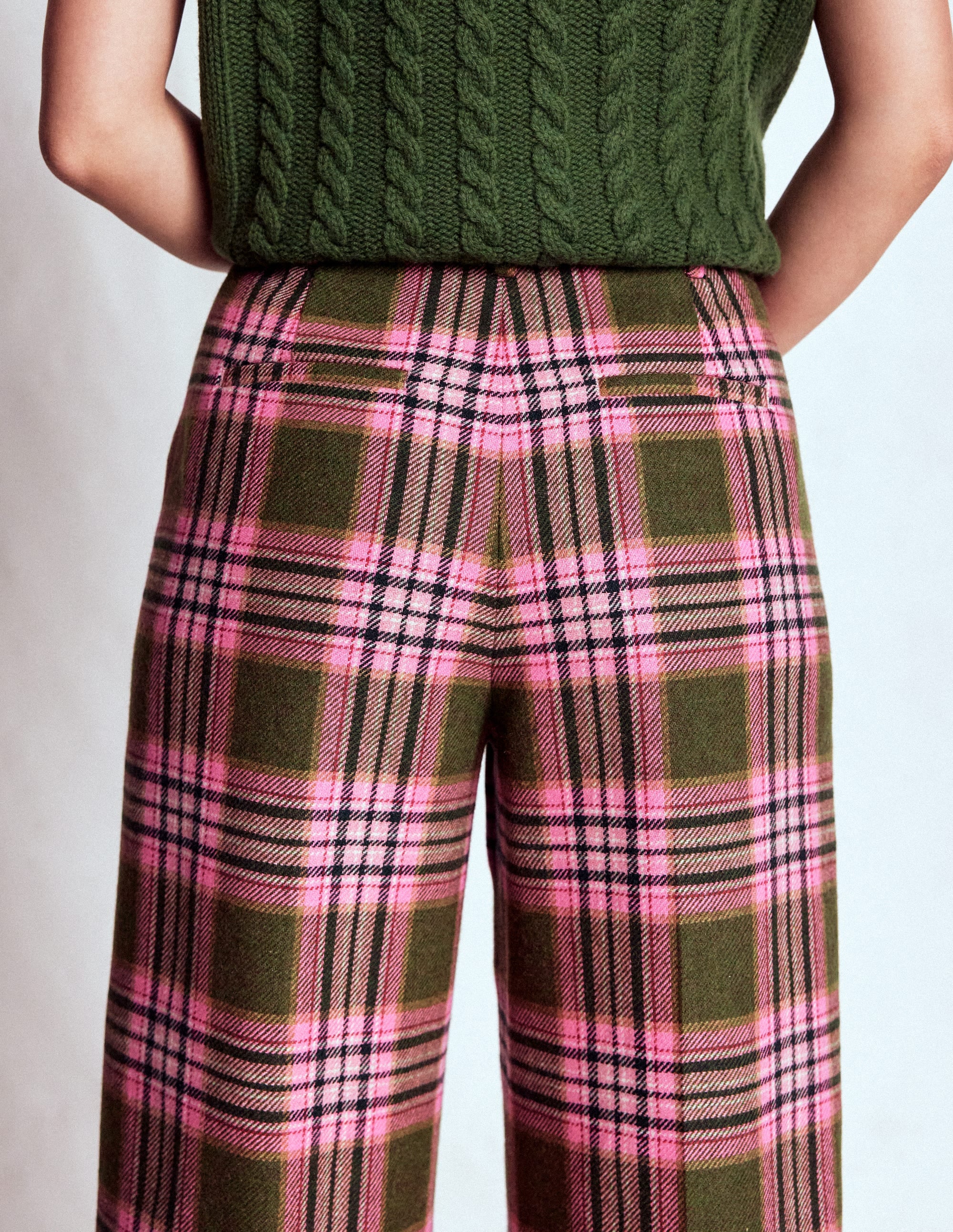 Belgravia Hose aus Wollmischung-Olivgrün, Grün und Rosa Kariert - Image 2