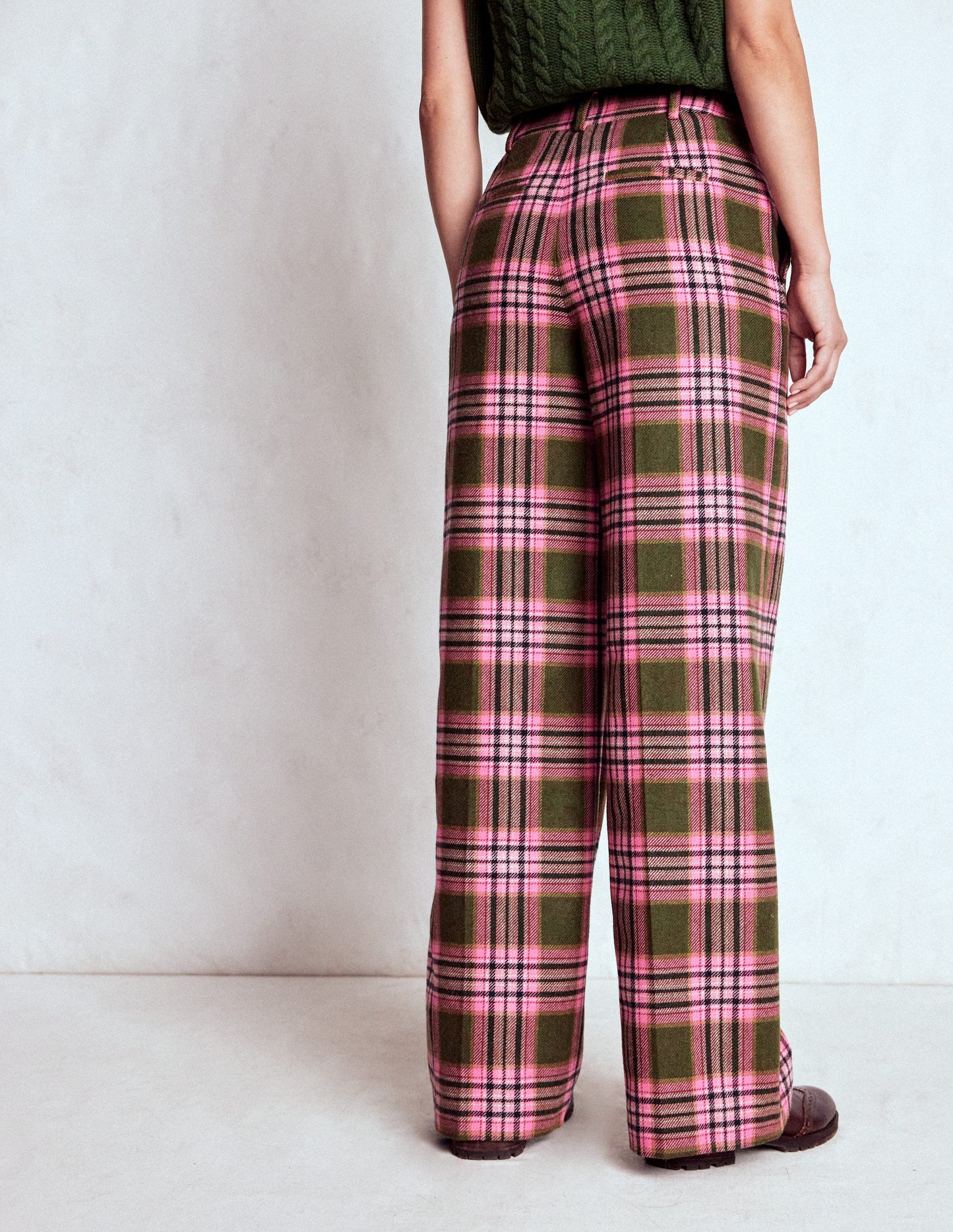 Belgravia Wool Trousers-Olive, Green and Pink Check