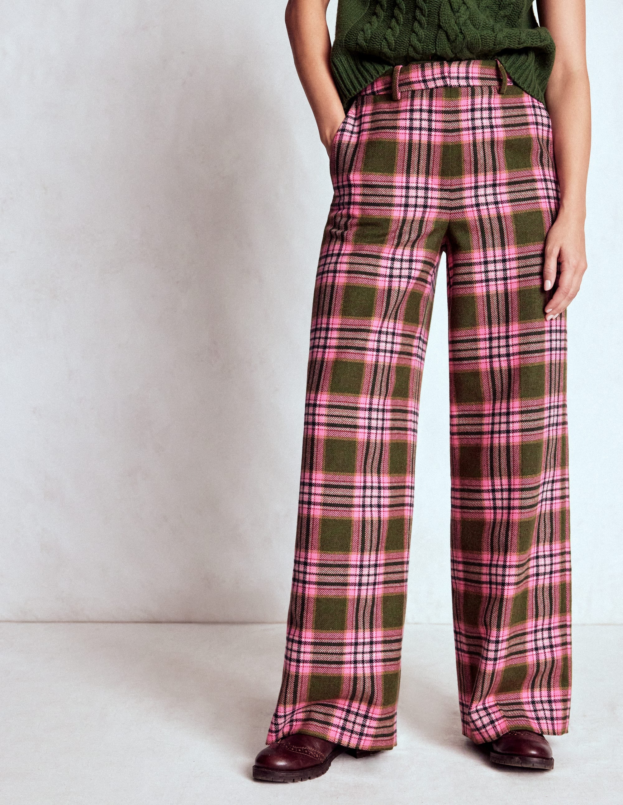 Belgravia Hose aus Wollmischung-Olivgrün, Grün und Rosa Kariert - Image 4