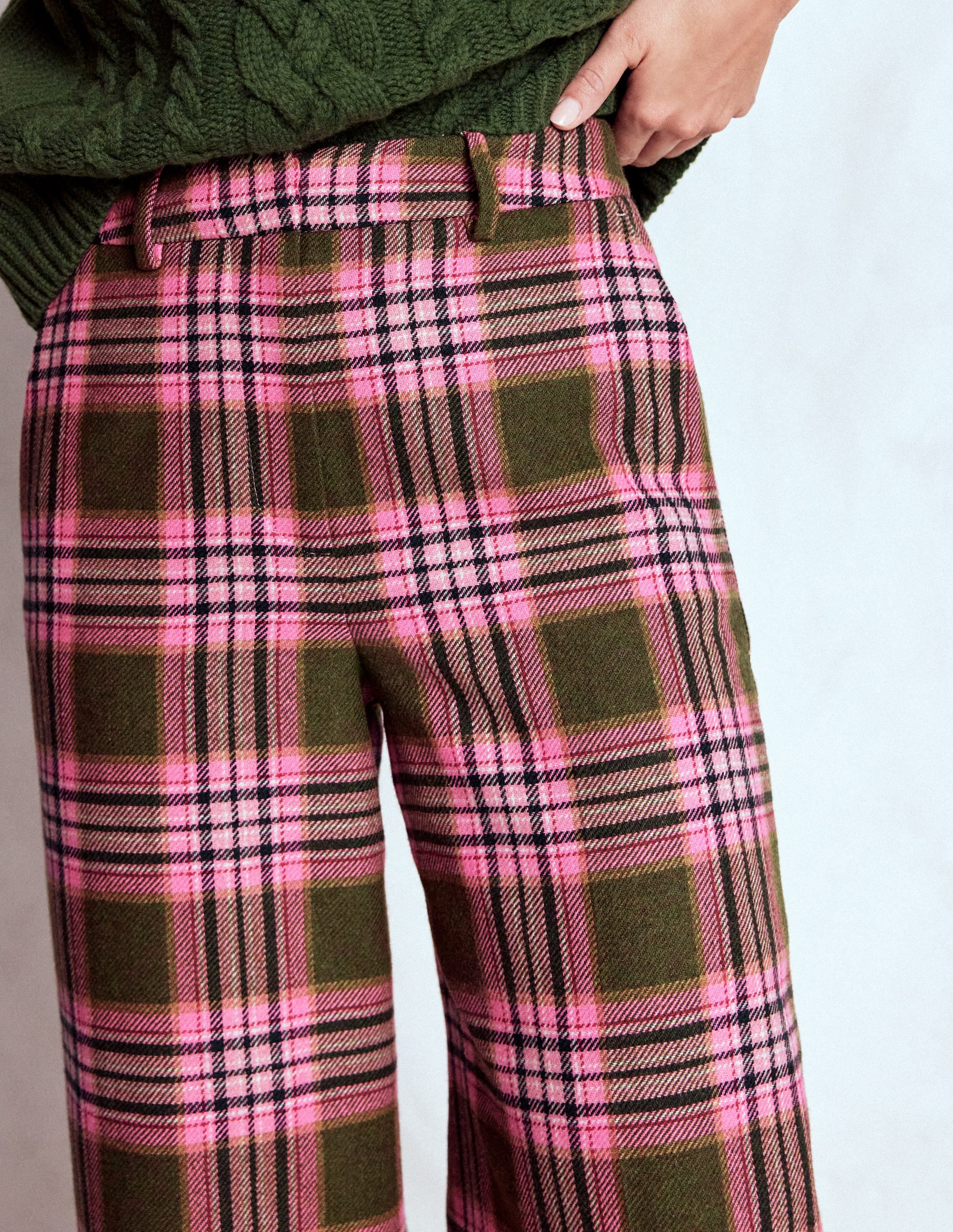 Belgravia Hose aus Wollmischung-Olivgrün, Grün und Rosa Kariert - Image 5