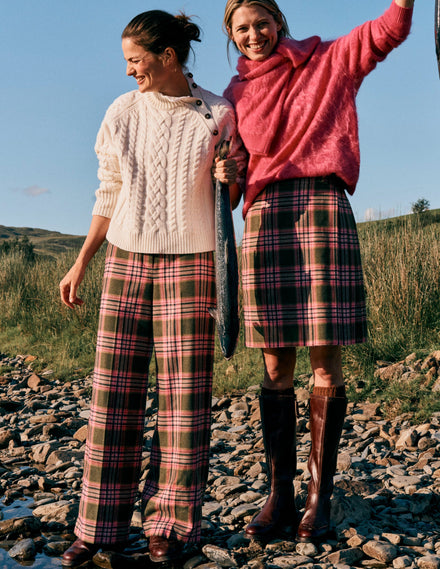 Belgravia Wollhose-Olivgrün, Grün und Rosa Kariert