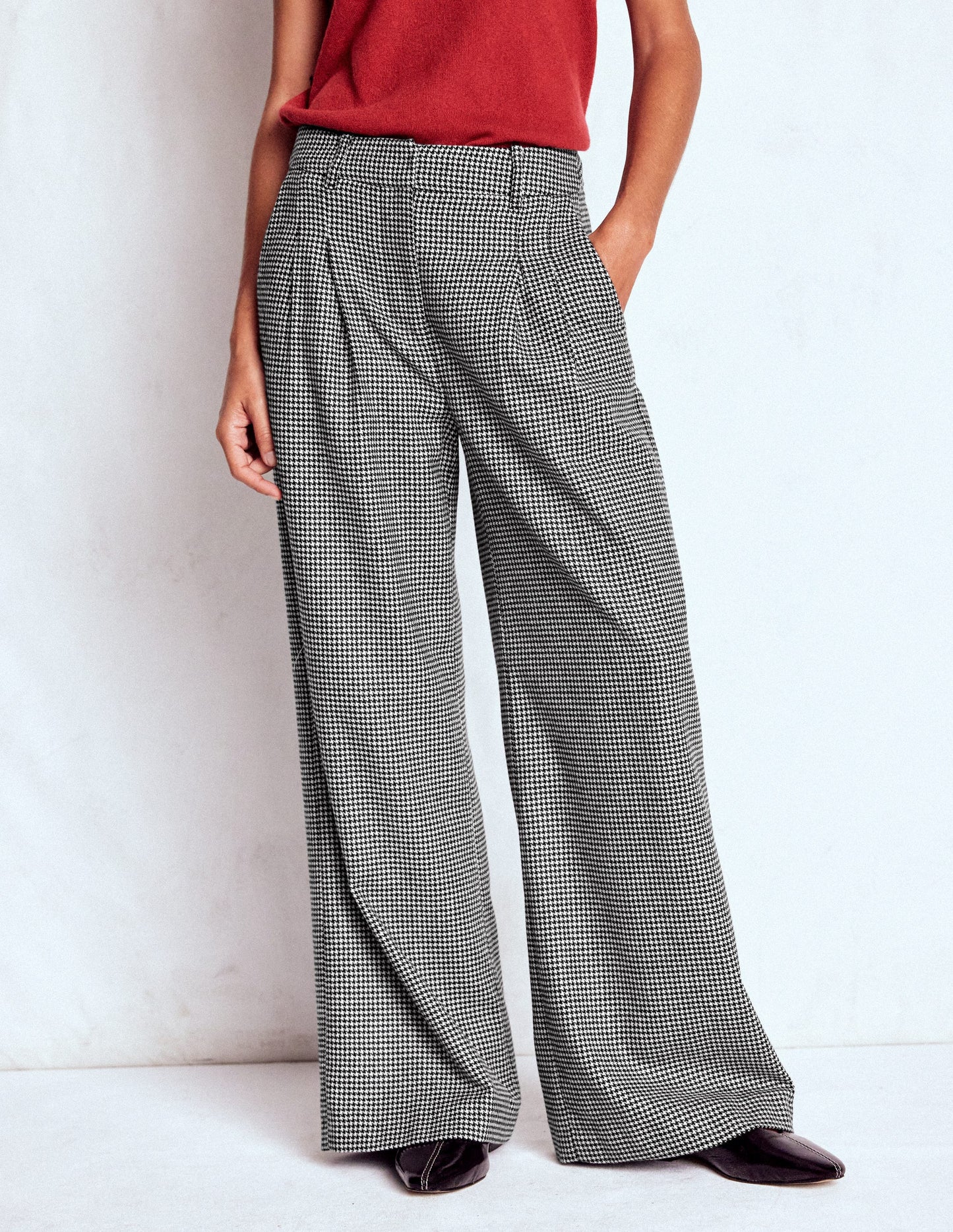 Pantalon Kensington en laine-Pied-de-poussin noir et ivoire