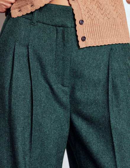 Pantalon Kensington en laine-Chevrons verts et bleu marine