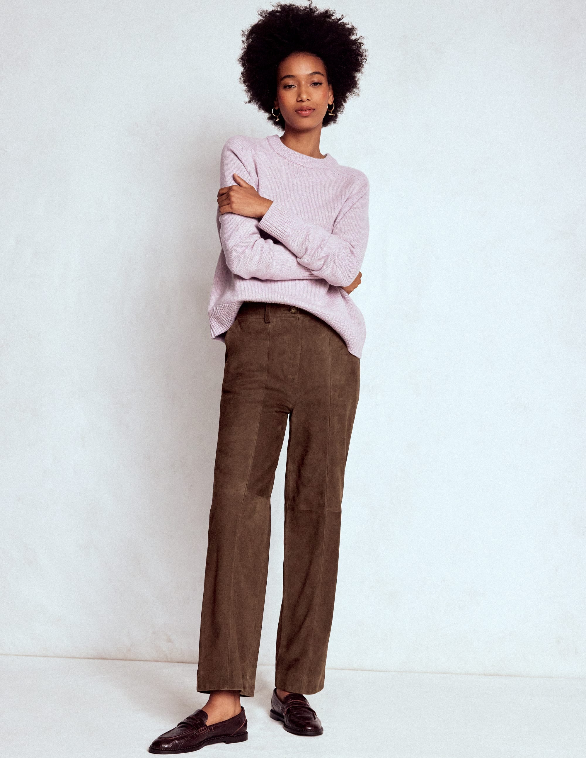 Suede Straight Leg Trousers-Dark Chocolate - Image 1