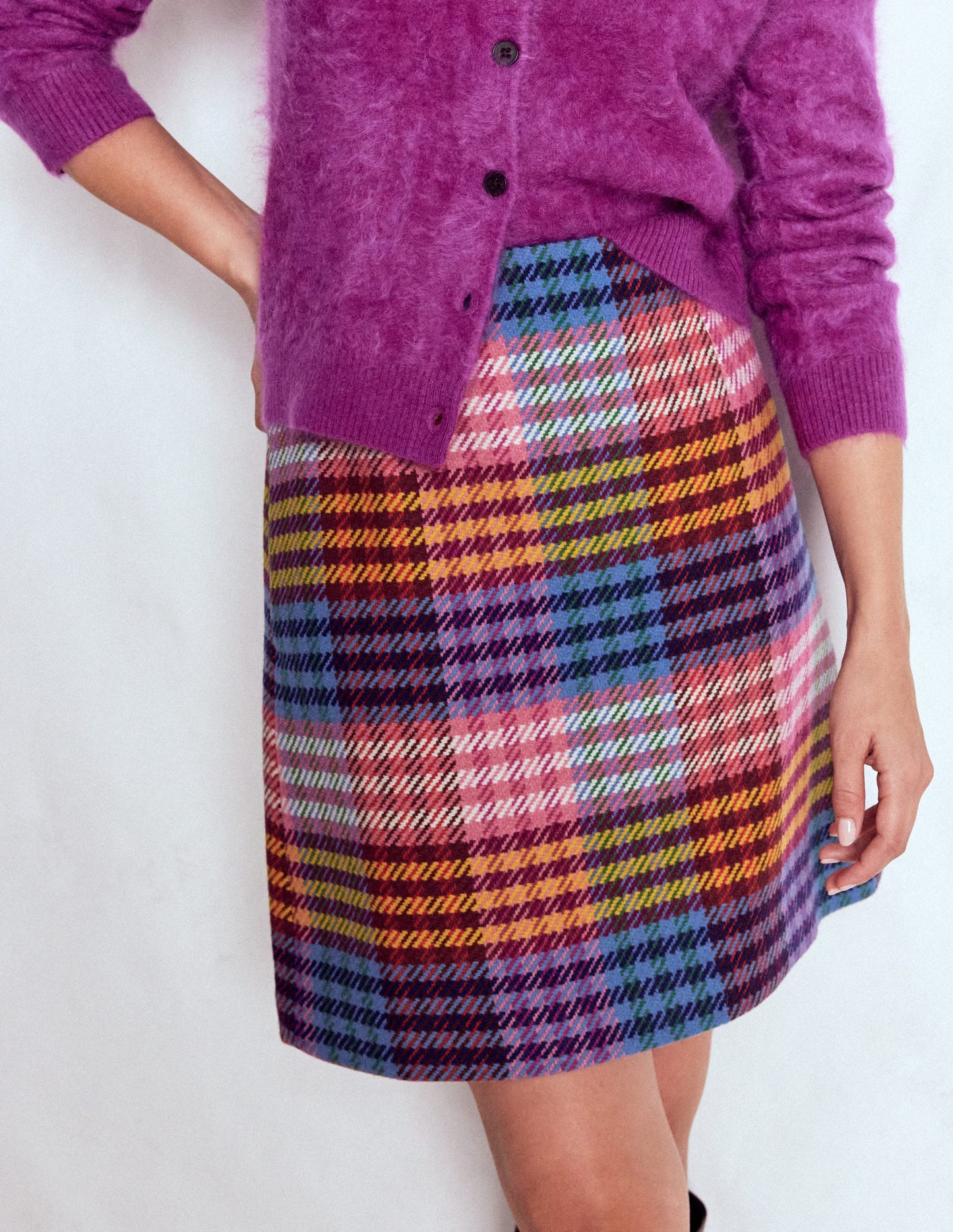 Gia Kurzer Wollrock-Regenbogen Bunt Vichykaro