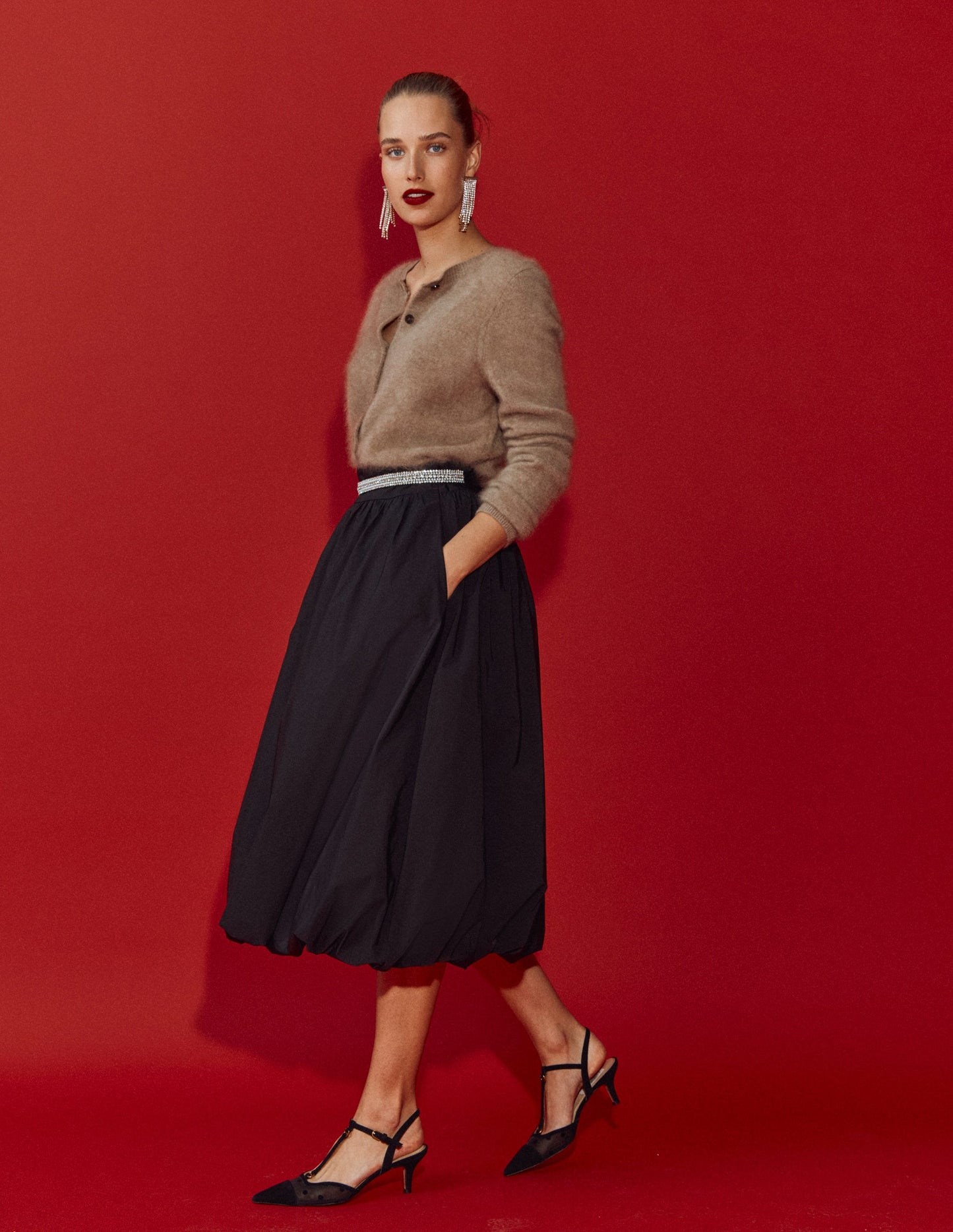 Midirock mit Ballonsaum-Schwarz