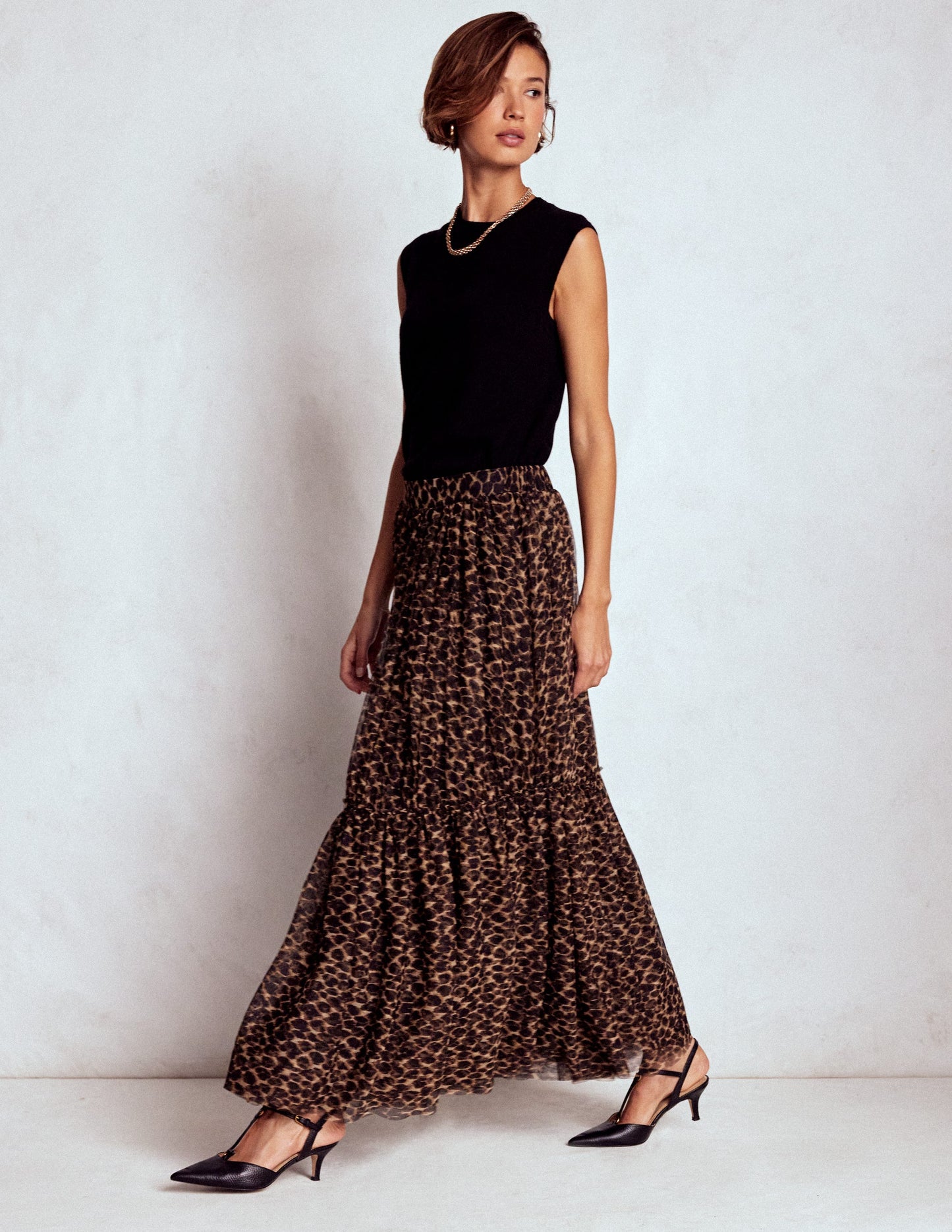 Jupe midi Anna en tulle-Cœurs folk rouge rockabilly