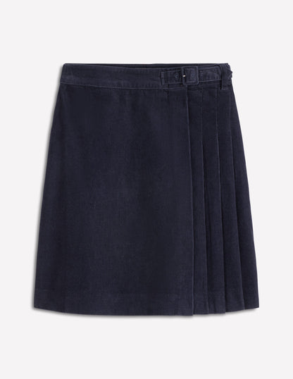 Jupe style kilt Helen en velours côtelé-Bleu marine-7