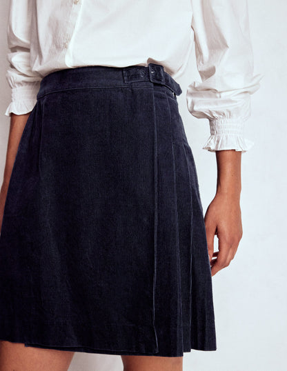 Jupe style kilt Helen en velours côtelé-Bleu marine-3