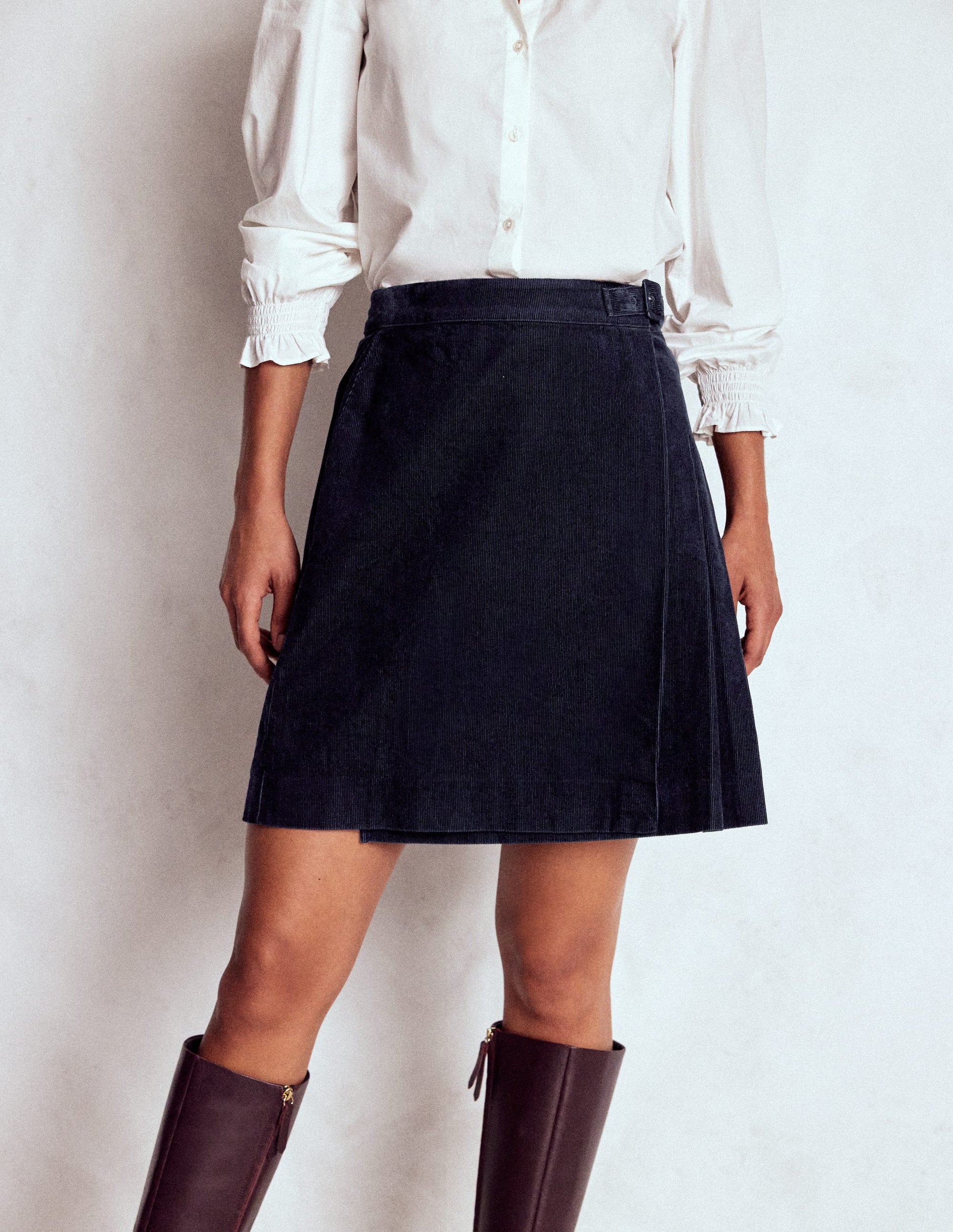 Jupe style kilt Helen en velours côtelé-Bleu marine-4