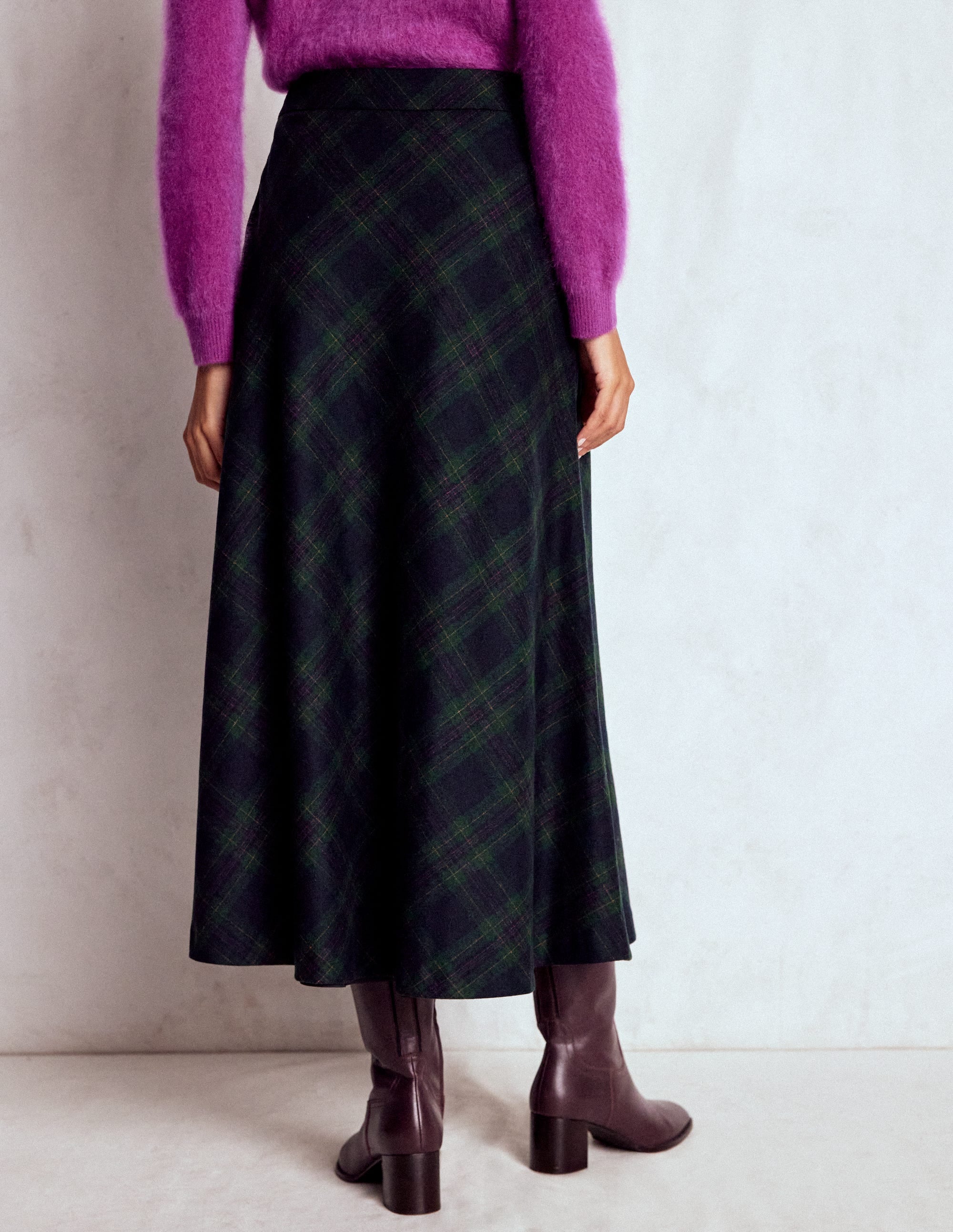 Hayley Wool Midi Skirt-Navy and Green Tonal Check - Image 3