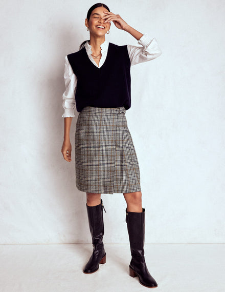 Helen Wool Kilt Skirt-Blue, Grey Prince of Wales