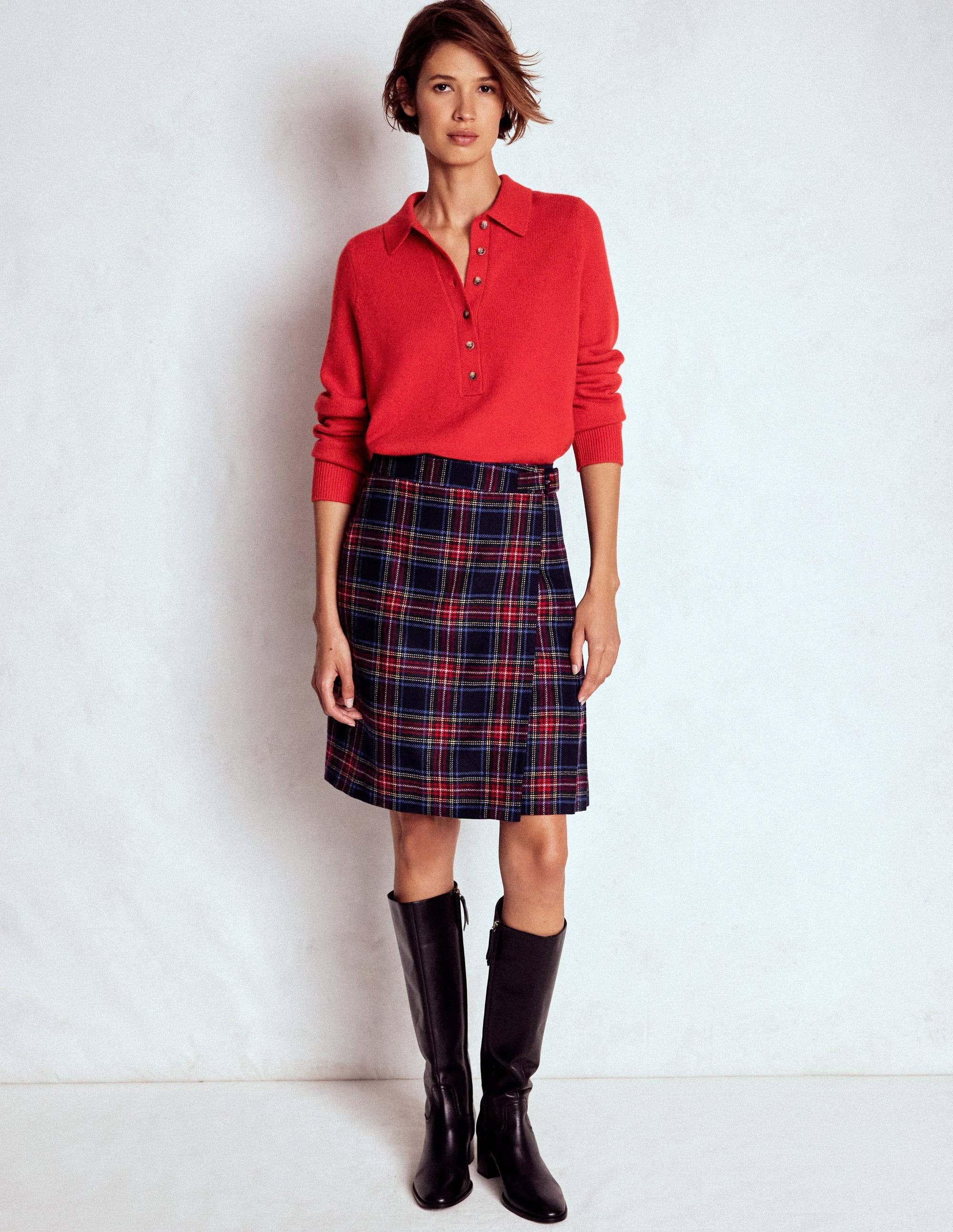Helen Schottenrock aus Wolle-Marineblau, Grün und Rot Kariert - Image 1