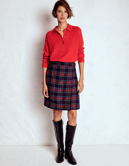 Helen Schottenrock aus Wolle-Marineblau, Grün und Rot Kariert-1