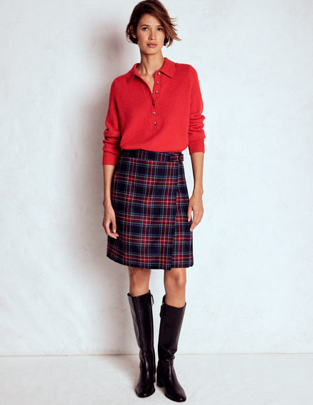 Helen Schottenrock aus Wolle-Marineblau, Grün und Rot Kariert