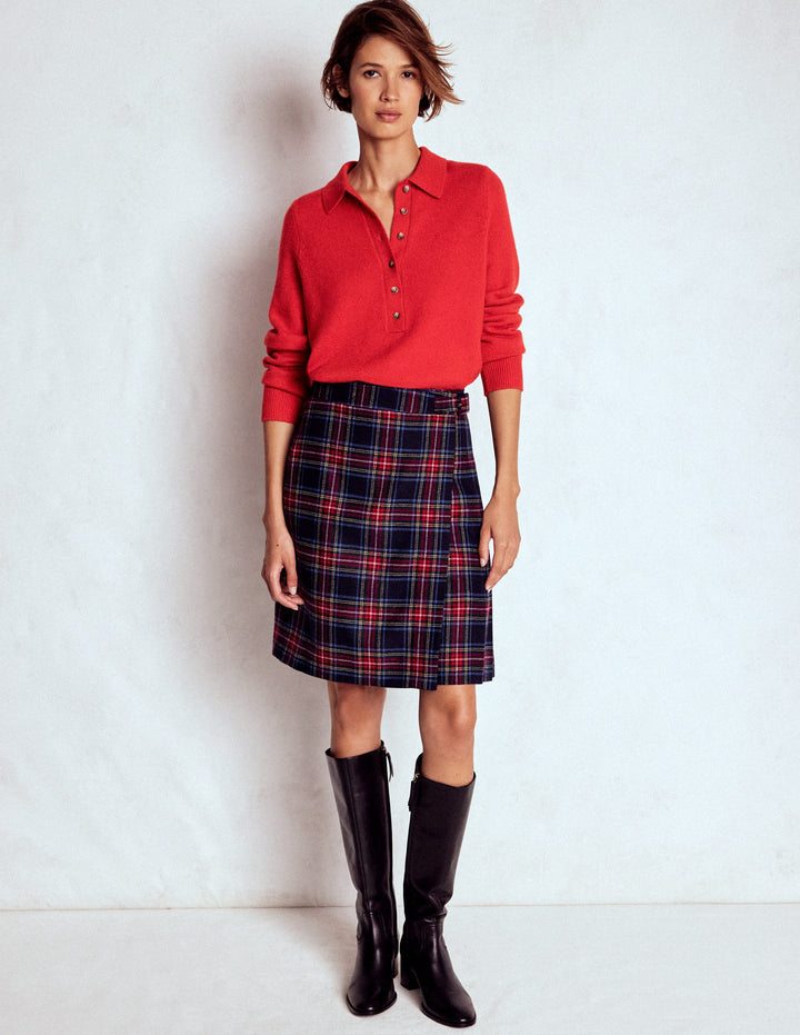 Helen Wool Kilt Skirt-Navy, Green and Red Check