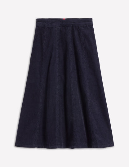 Jupe midi Joy en velours côtelé-Bleu marine-5