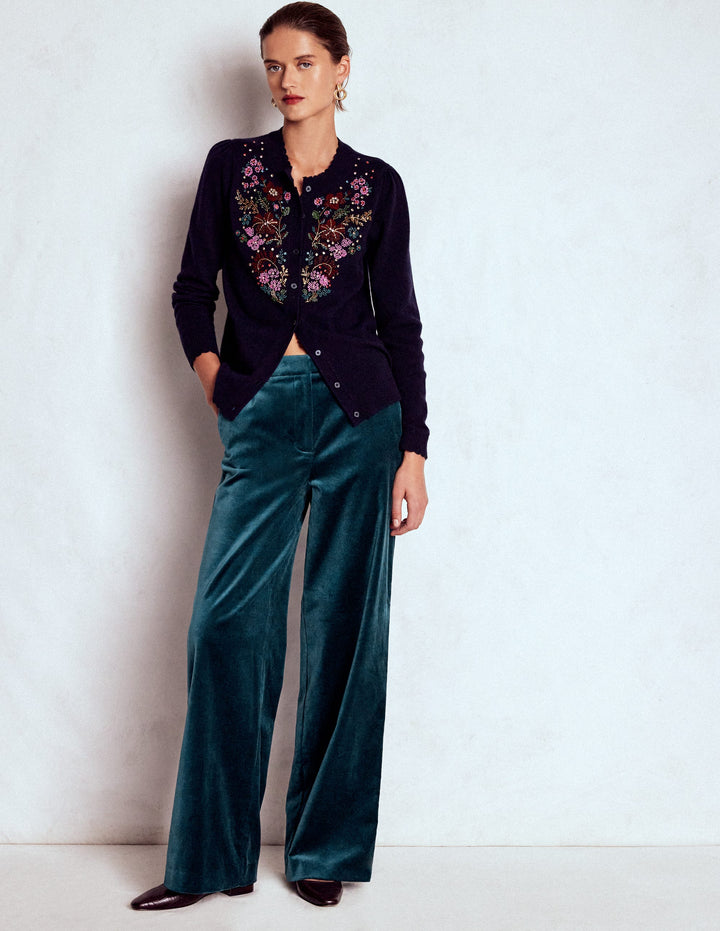 Pantalon Belgravia en velours-Bleu sarcelle nuit