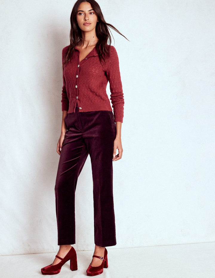 Pantalon Canonbury en velours-Cerise foncée