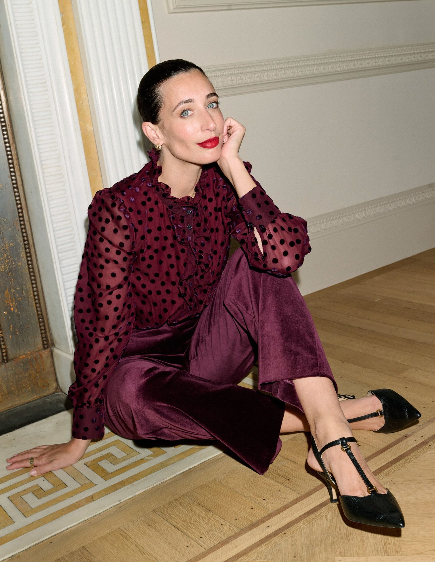 Pantalon Canonbury en velours-Cerise foncée