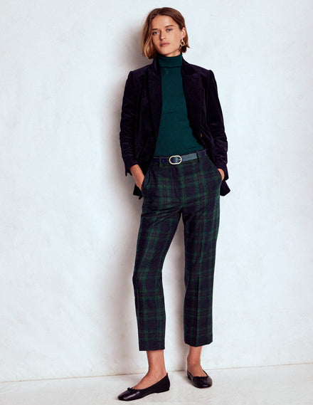 Pantalon Canonbury en laine-Carreaux ton sur ton bleu marine et vert