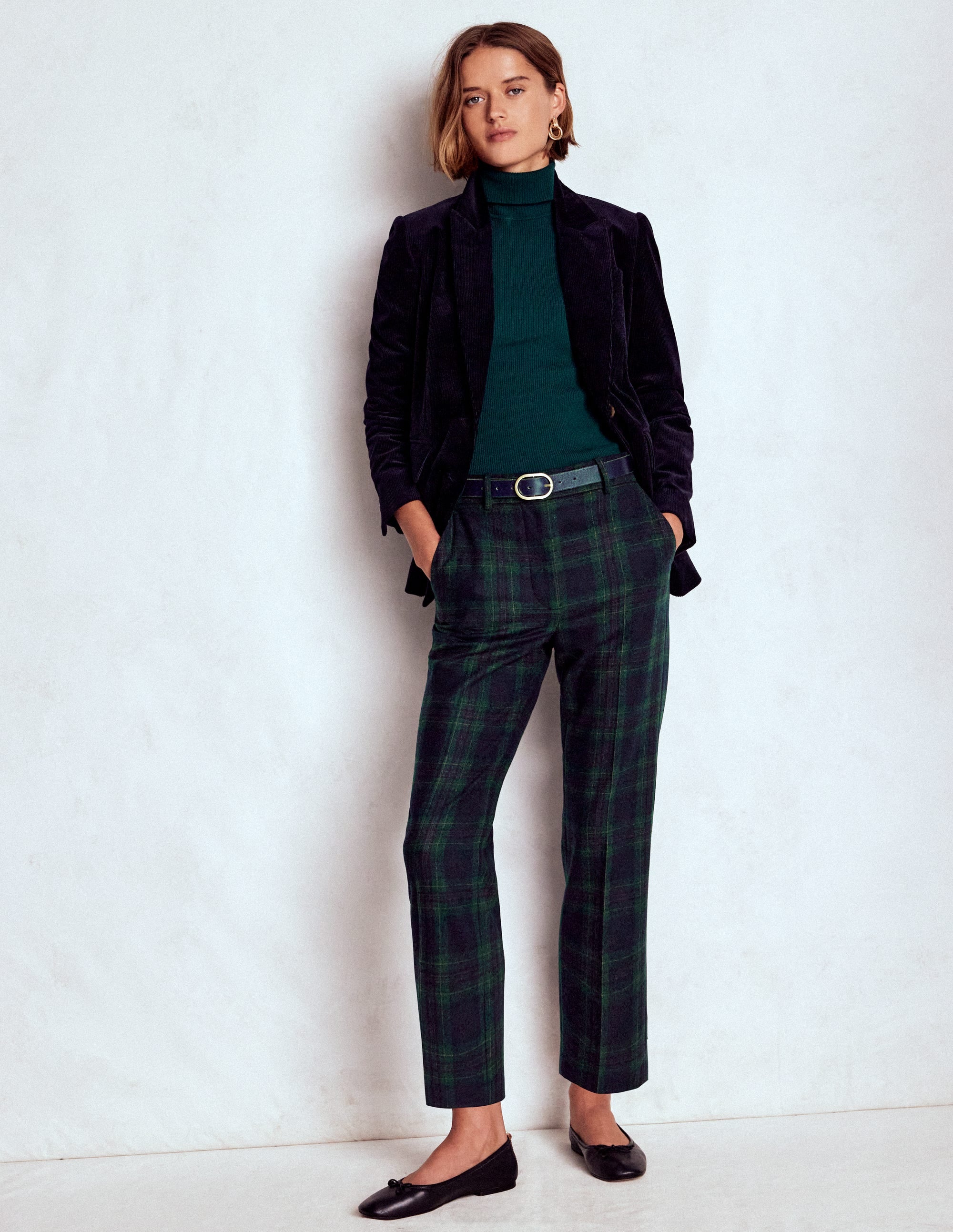 Canonbury Wool Blend Trousers-Navy and Green Tonal Check - Image 1