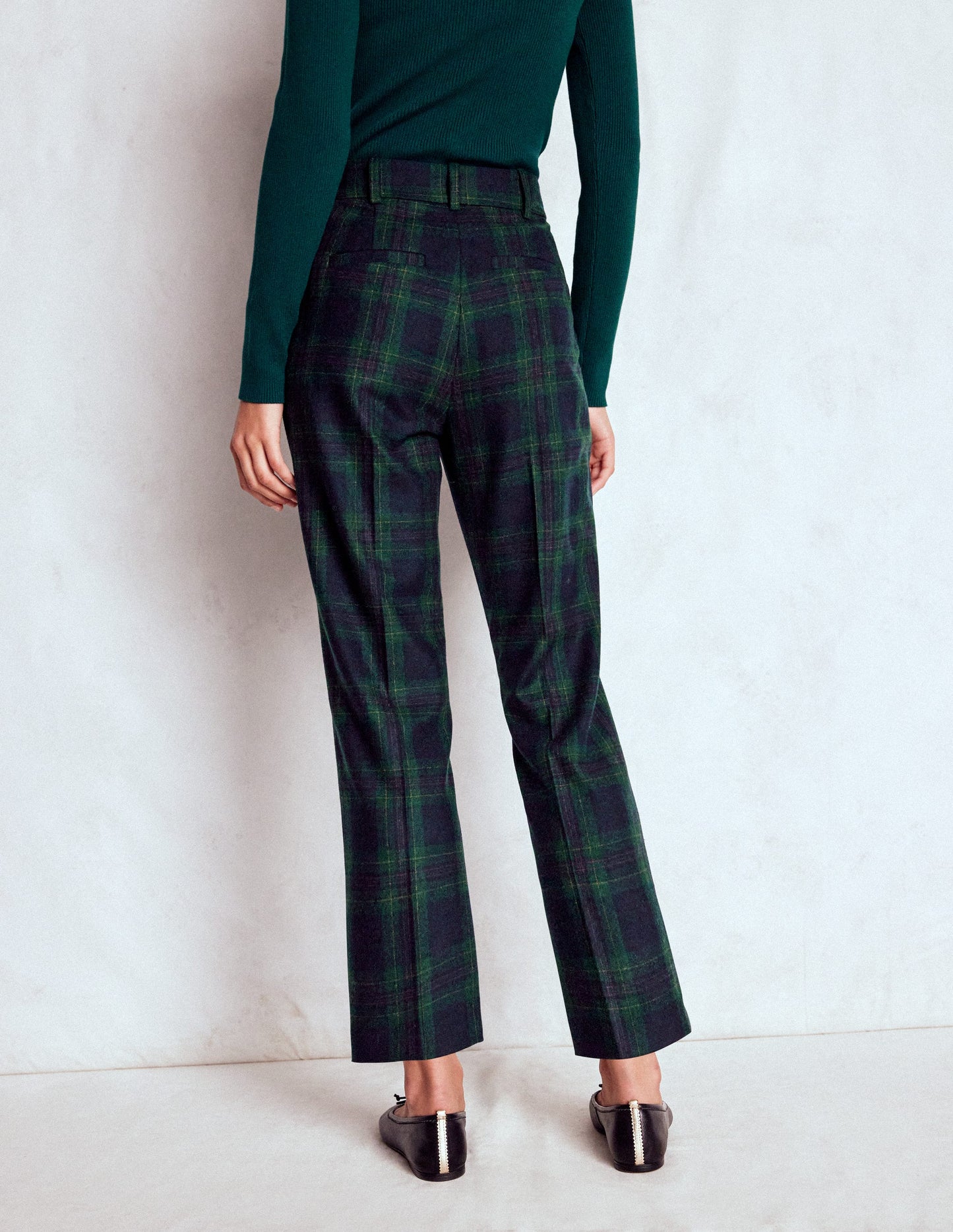 Pantalon Canonbury en laine-Carreaux ton sur ton bleu marine et vert