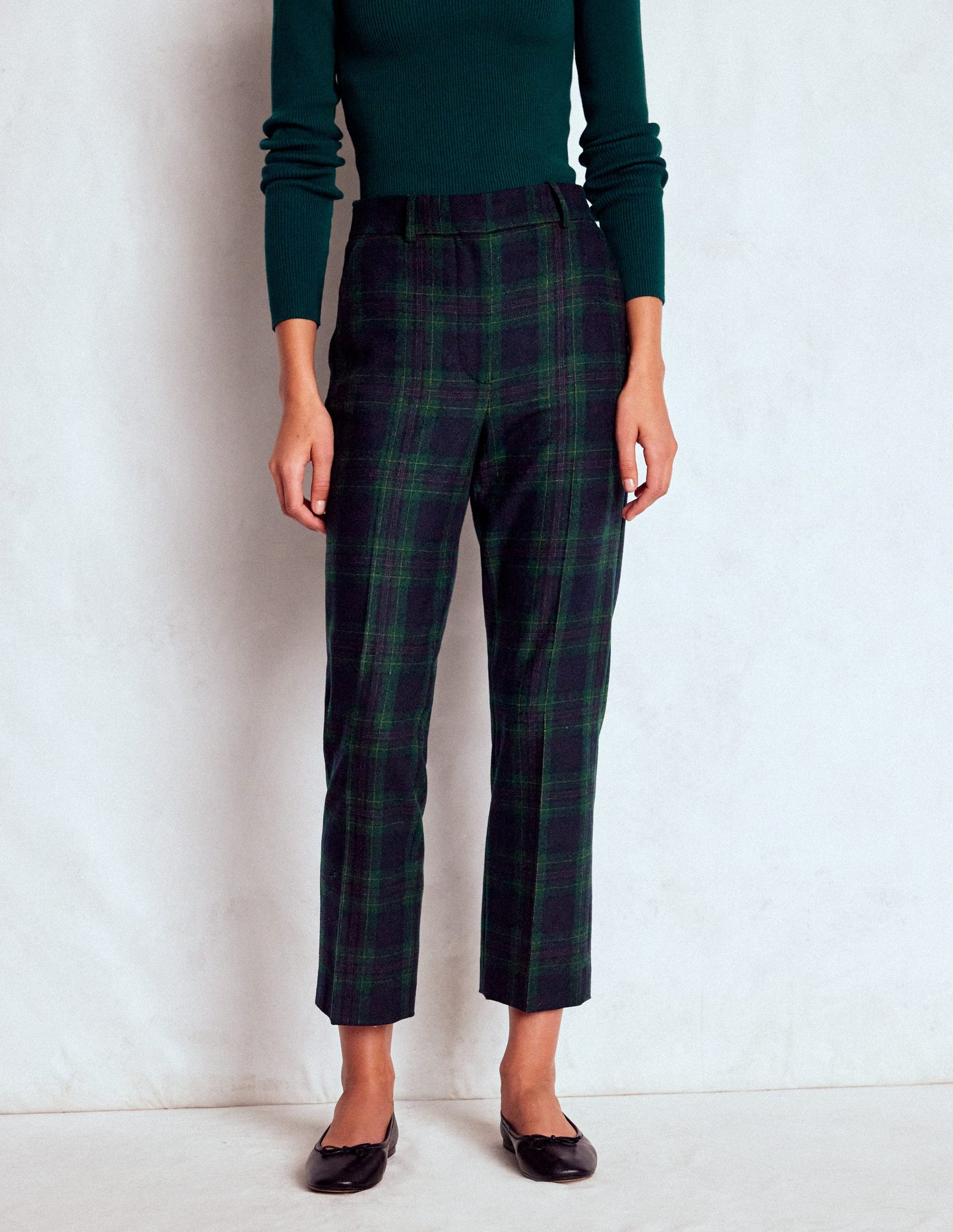 Pantalon Canonbury en laine-Carreaux ton sur ton bleu marine et vert