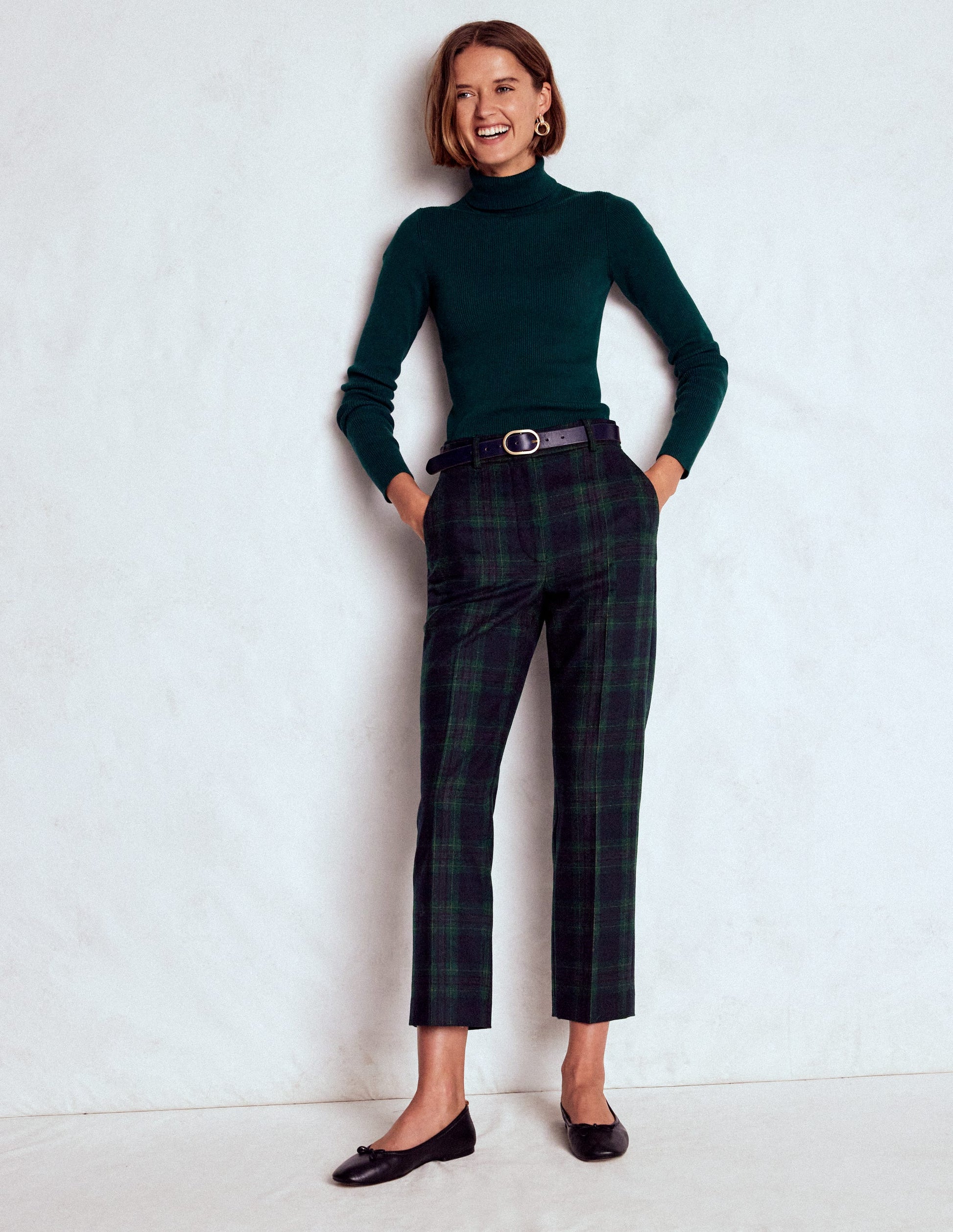 Pantalon Canonbury en laine-Carreaux ton sur ton bleu marine et vert-6