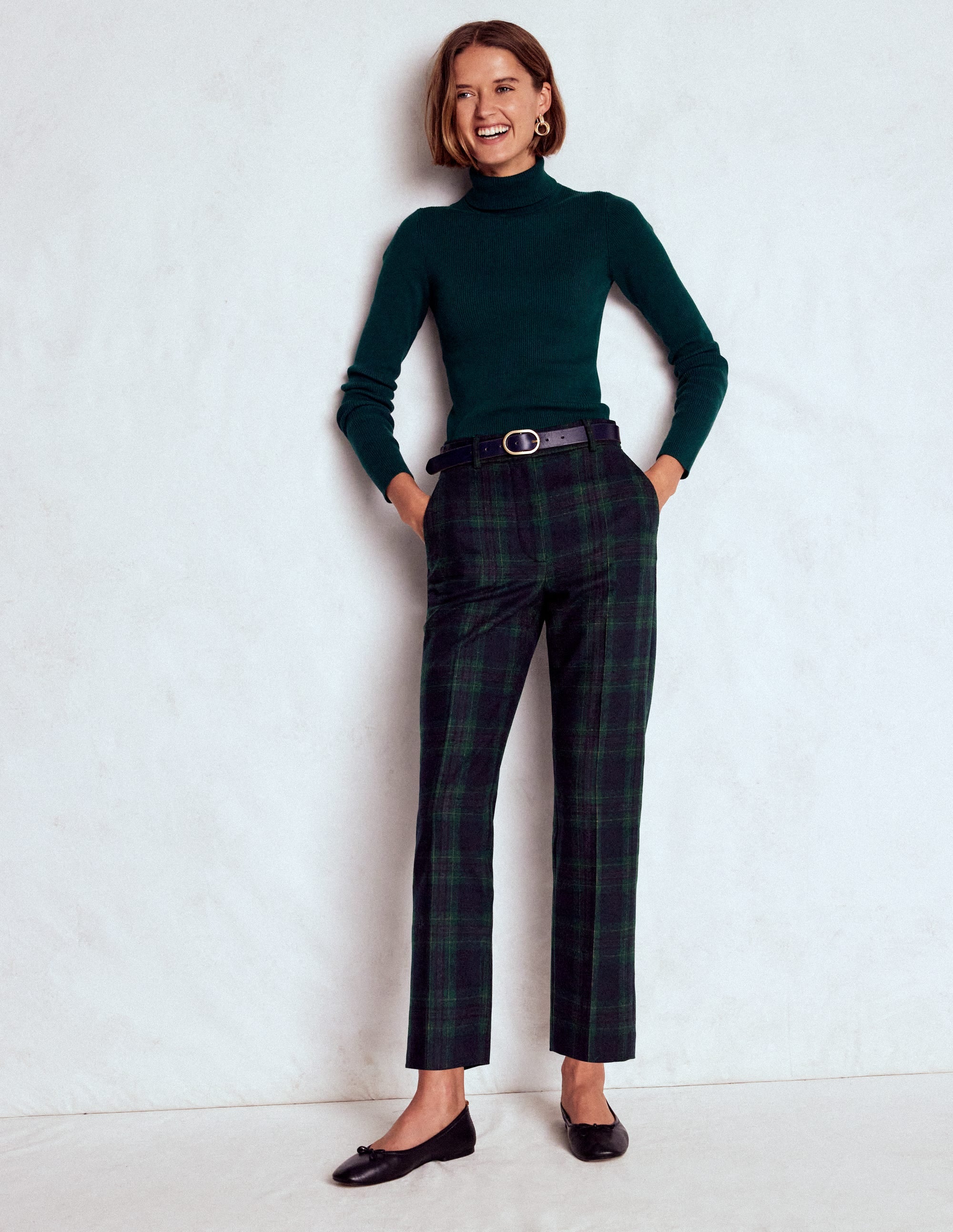 Canonbury Wool Blend Trousers-Navy and Green Tonal Check - Image 5