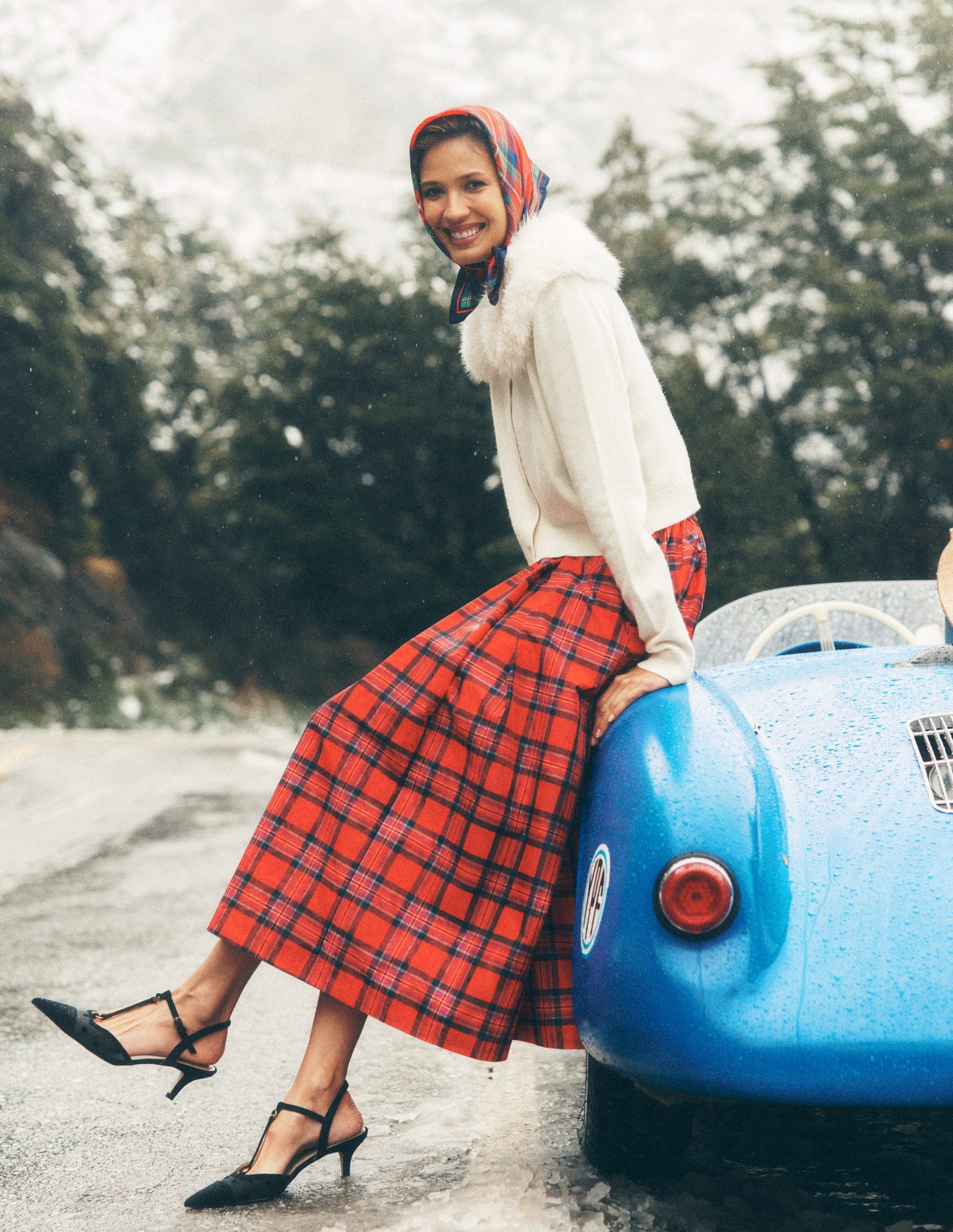 Verity Midirock mit Schottenmuster-Rot, Marineblau und Lila Kariert