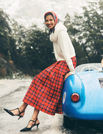 Verity Midirock mit Schottenmuster-Rot, Marineblau und Lila Kariert-2