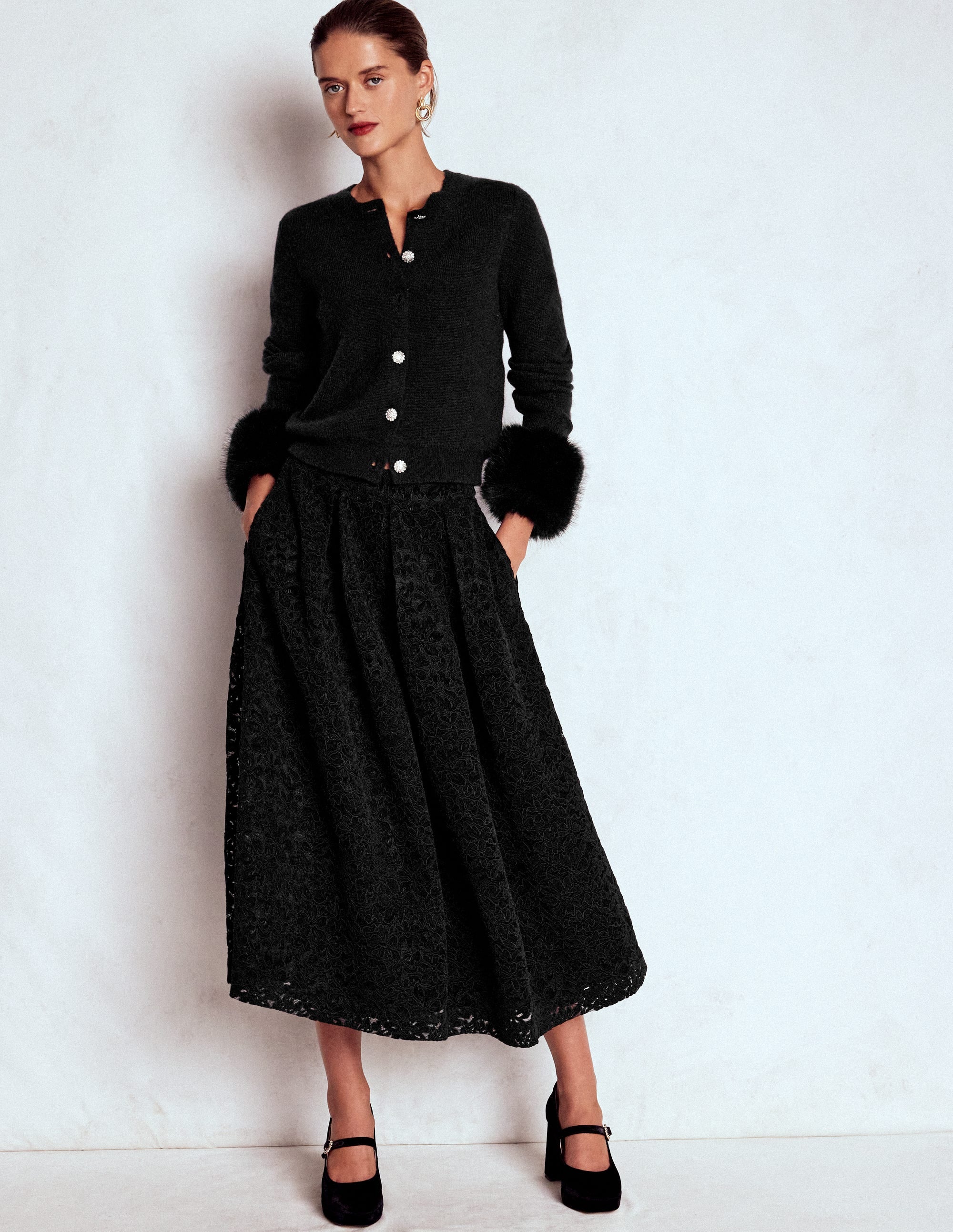 Verity Midirock mit Spitze-Schwarz mit Spitze - Image 1