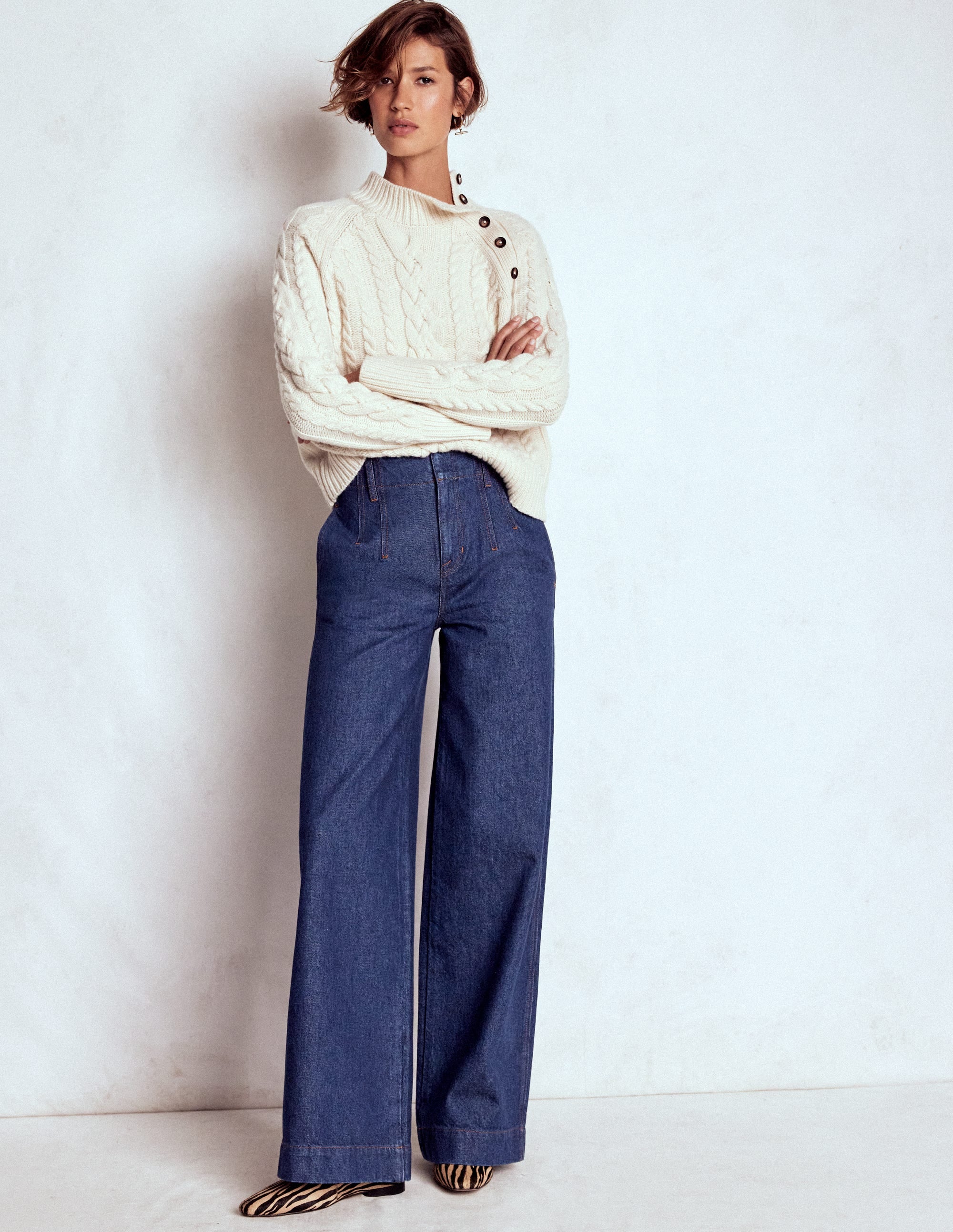 Jeans mit weitem Bein und Ziernaht-Indigo - Image 1