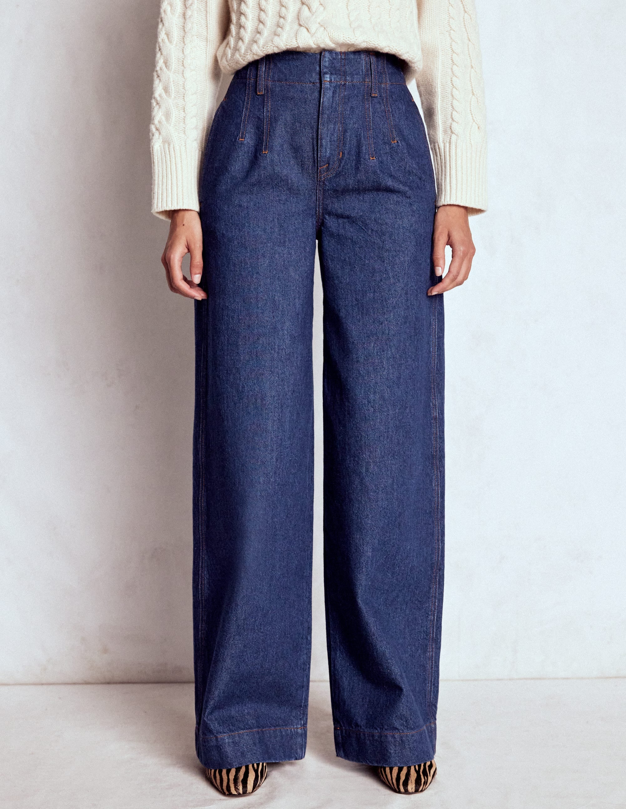 Jeans mit weitem Bein und Ziernaht-Indigo - Image 4