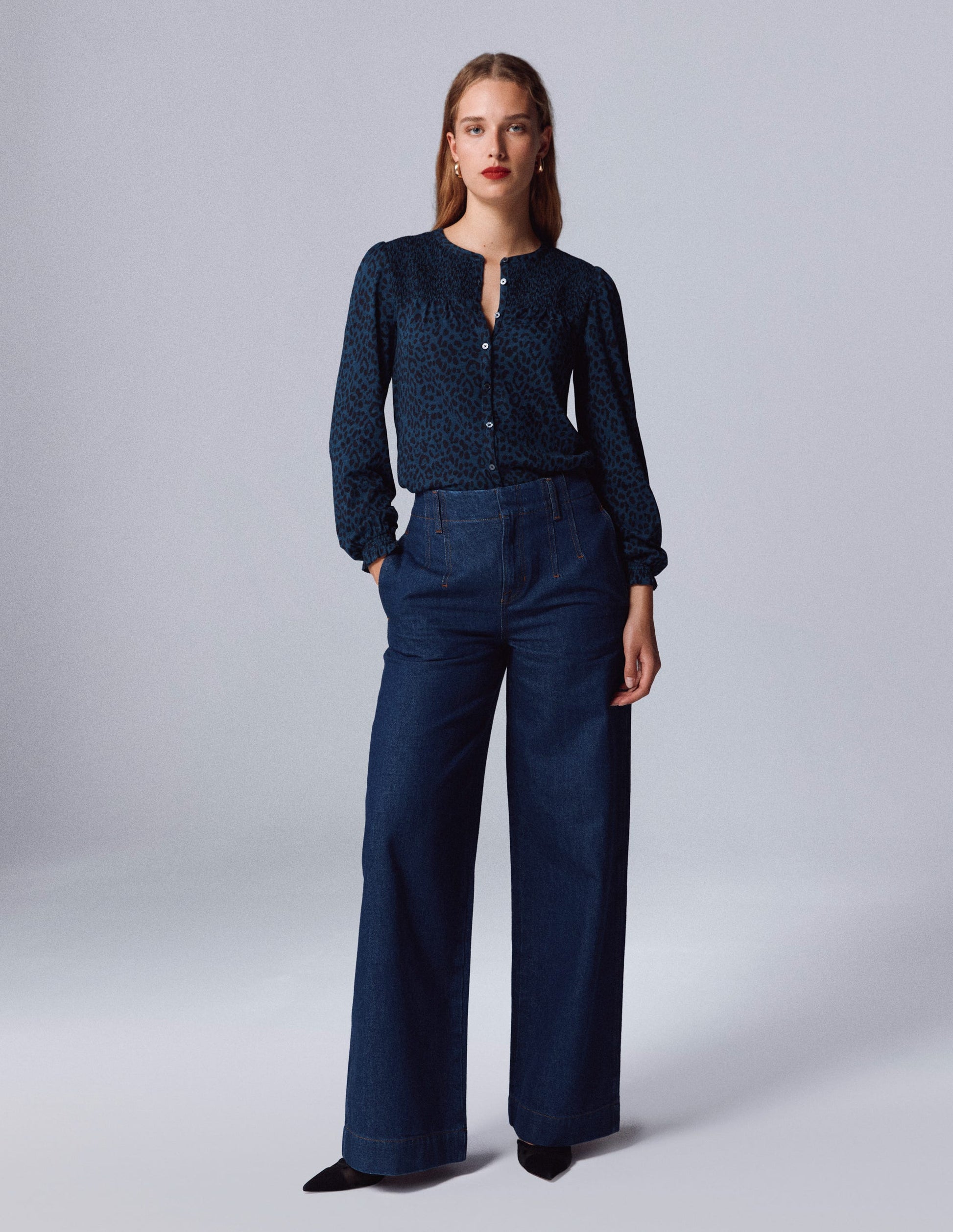 Jean large à surpiqûres-Indigo-6