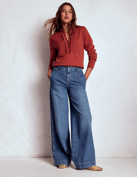 Jeans mit weitem Bein und Ziernaht-Medium Vintage