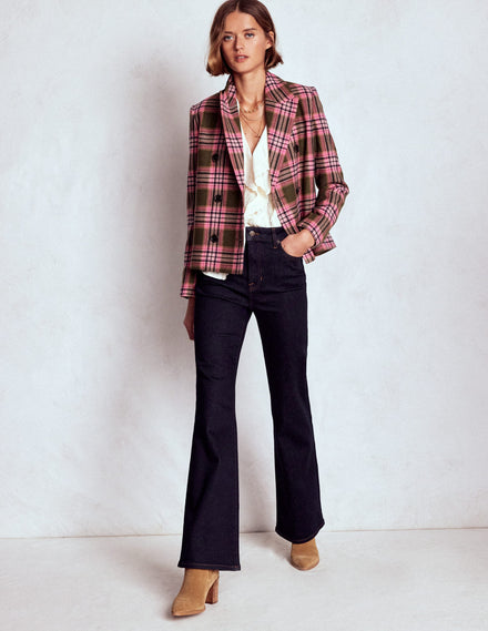 Taillierte Jeans mit hohem Bund und leichtem Schlag-Indigo