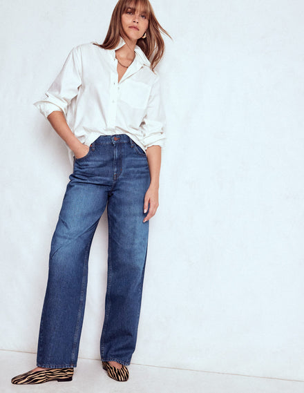 Lange Barrel-Jeans-Dunkles Vintageblau