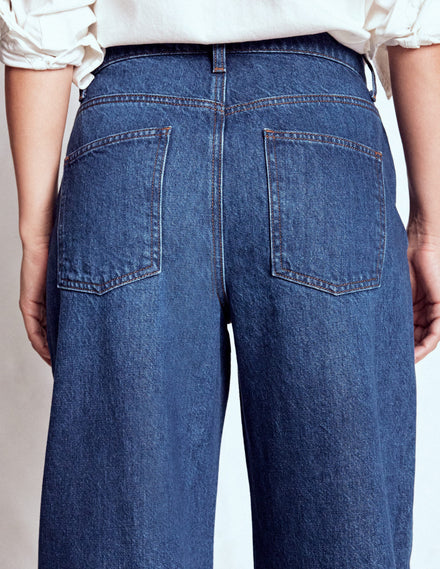 Lange Barrel-Jeans-Dunkles Vintageblau