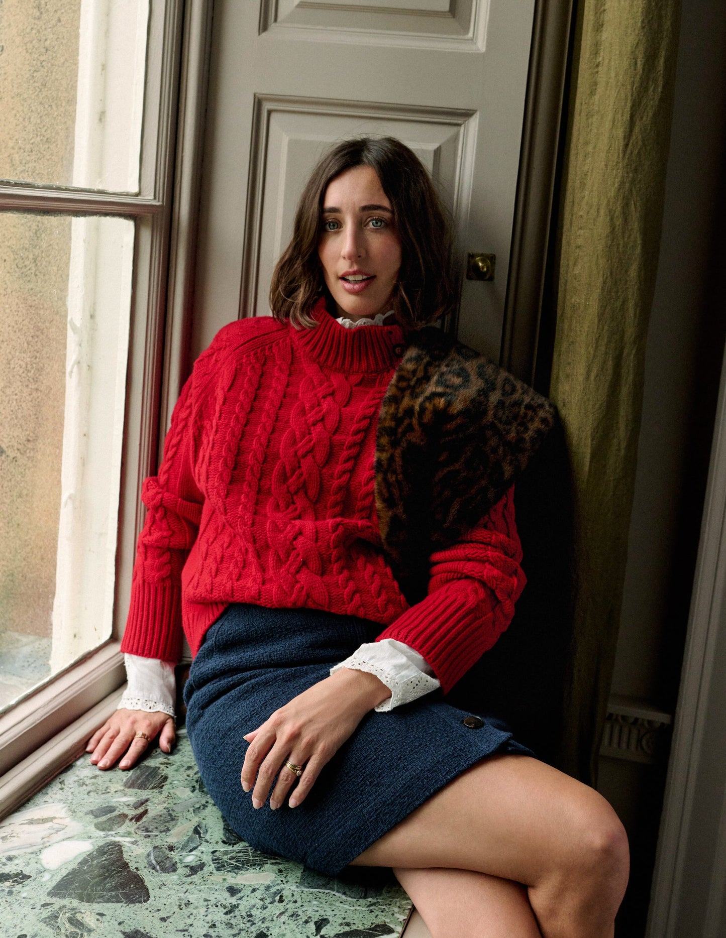 Cecelia Textured Skirt-Navy