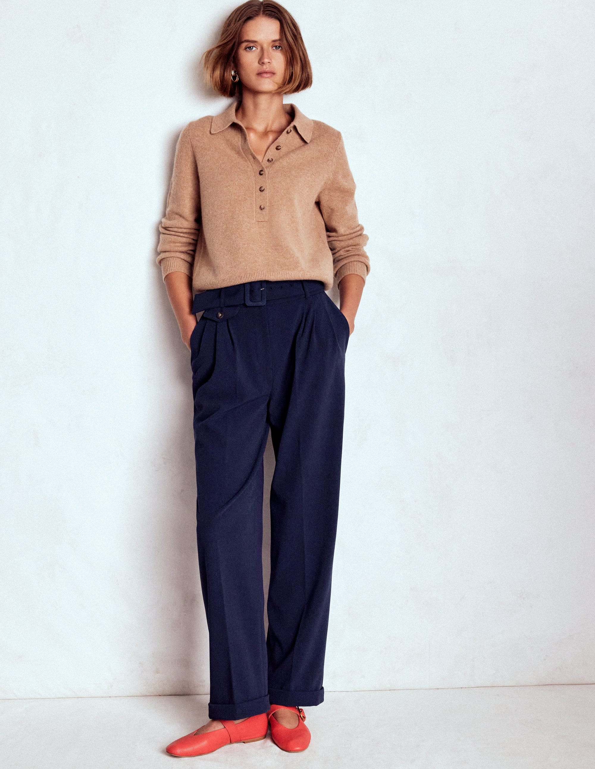 Pleat Front Trousers-Navy - Image 1