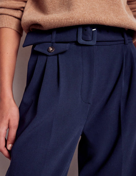 Pleat Front Trousers-Navy