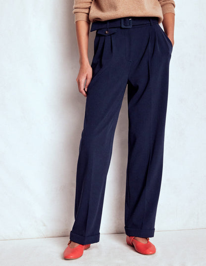Pantalon plissé sur le devant-Bleu marine-5