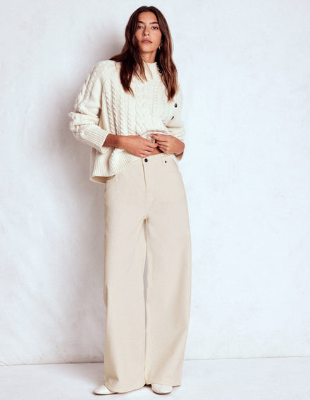 Jeans aus festem Denim mit weitem Bein-Beige