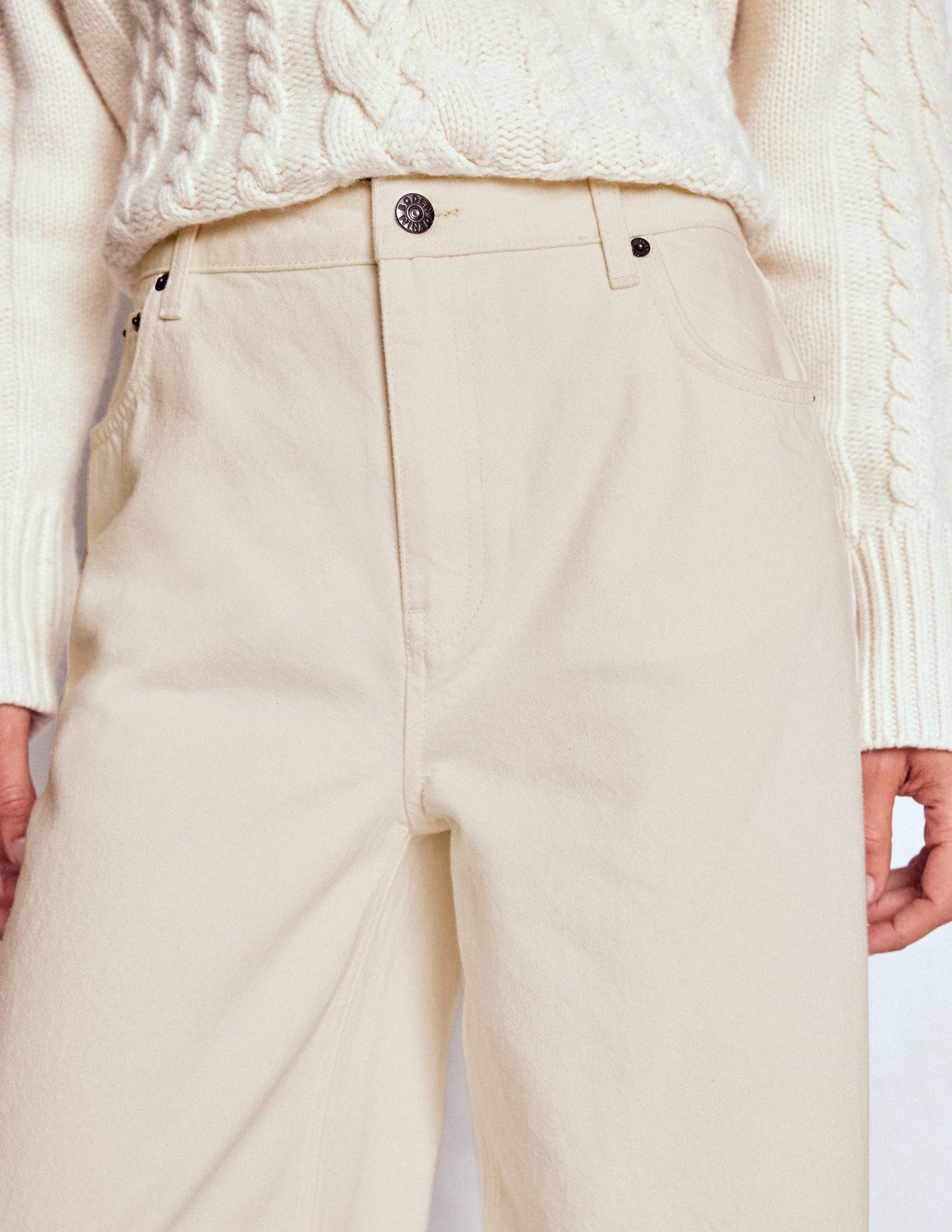 Jeans aus festem Denim mit weitem Bein-Beige-2