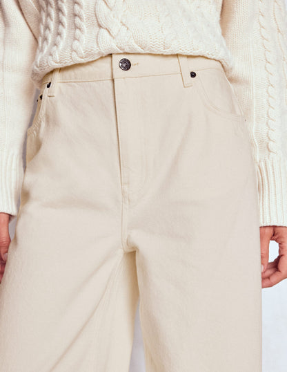 Jeans aus festem Denim mit weitem Bein-Beige-2