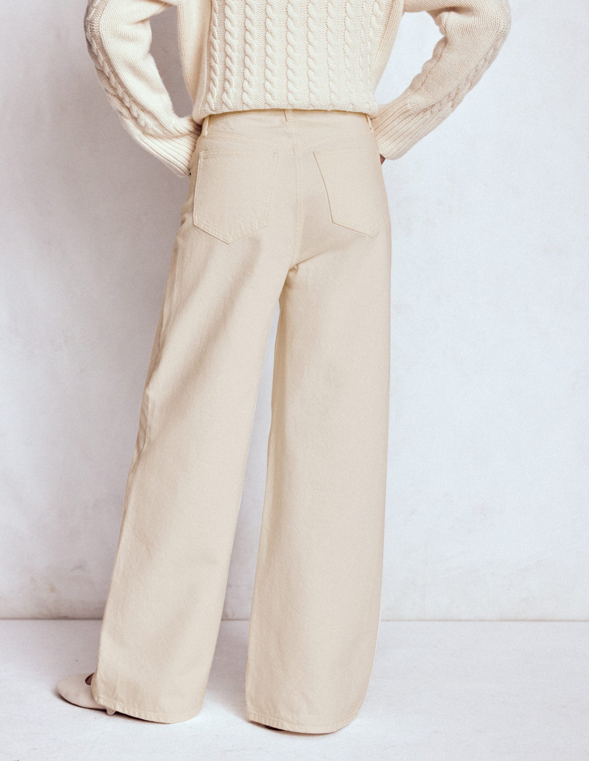 Jeans aus festem Denim mit weitem Bein-Beige-3