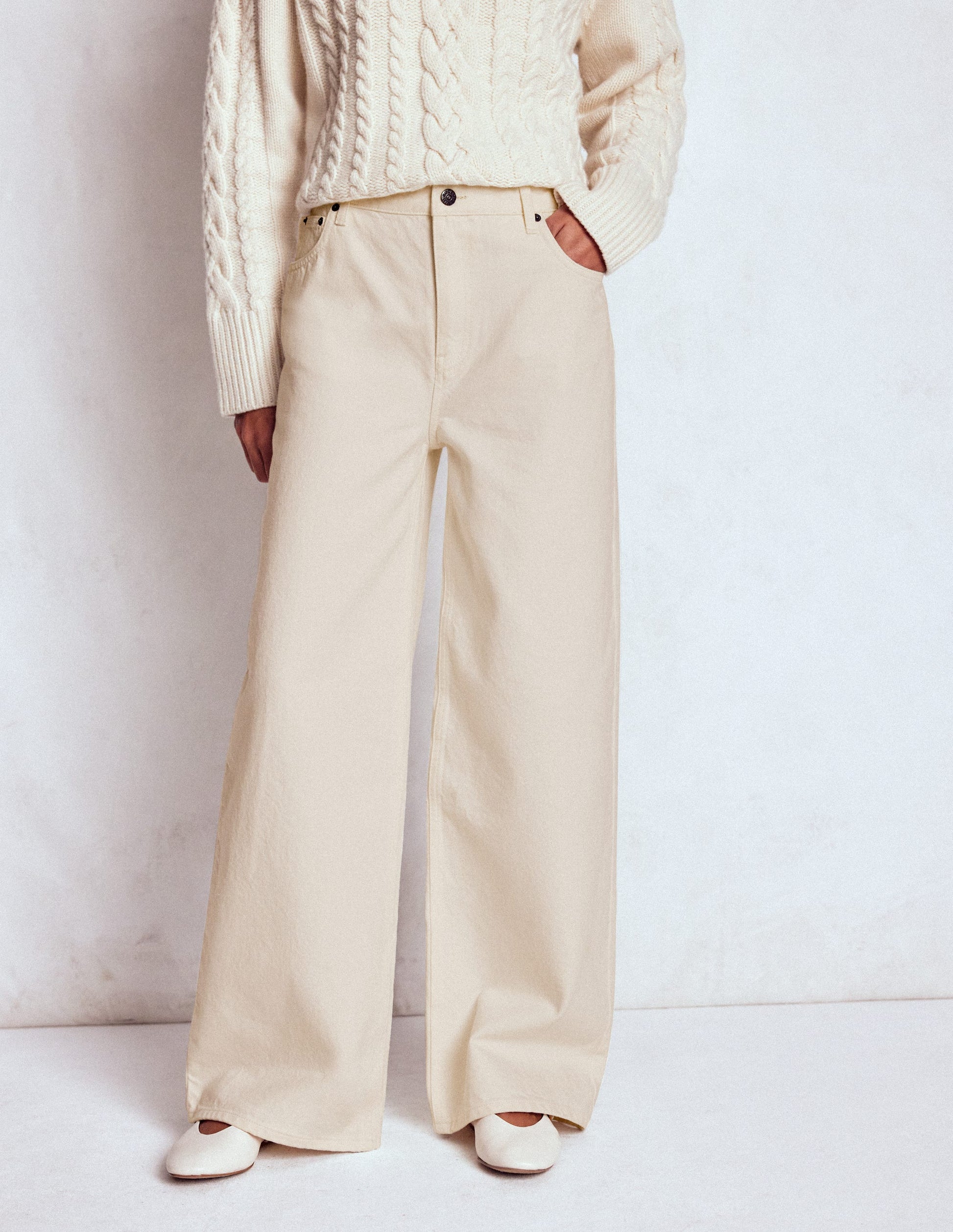 Jeans aus festem Denim mit weitem Bein-Beige-4